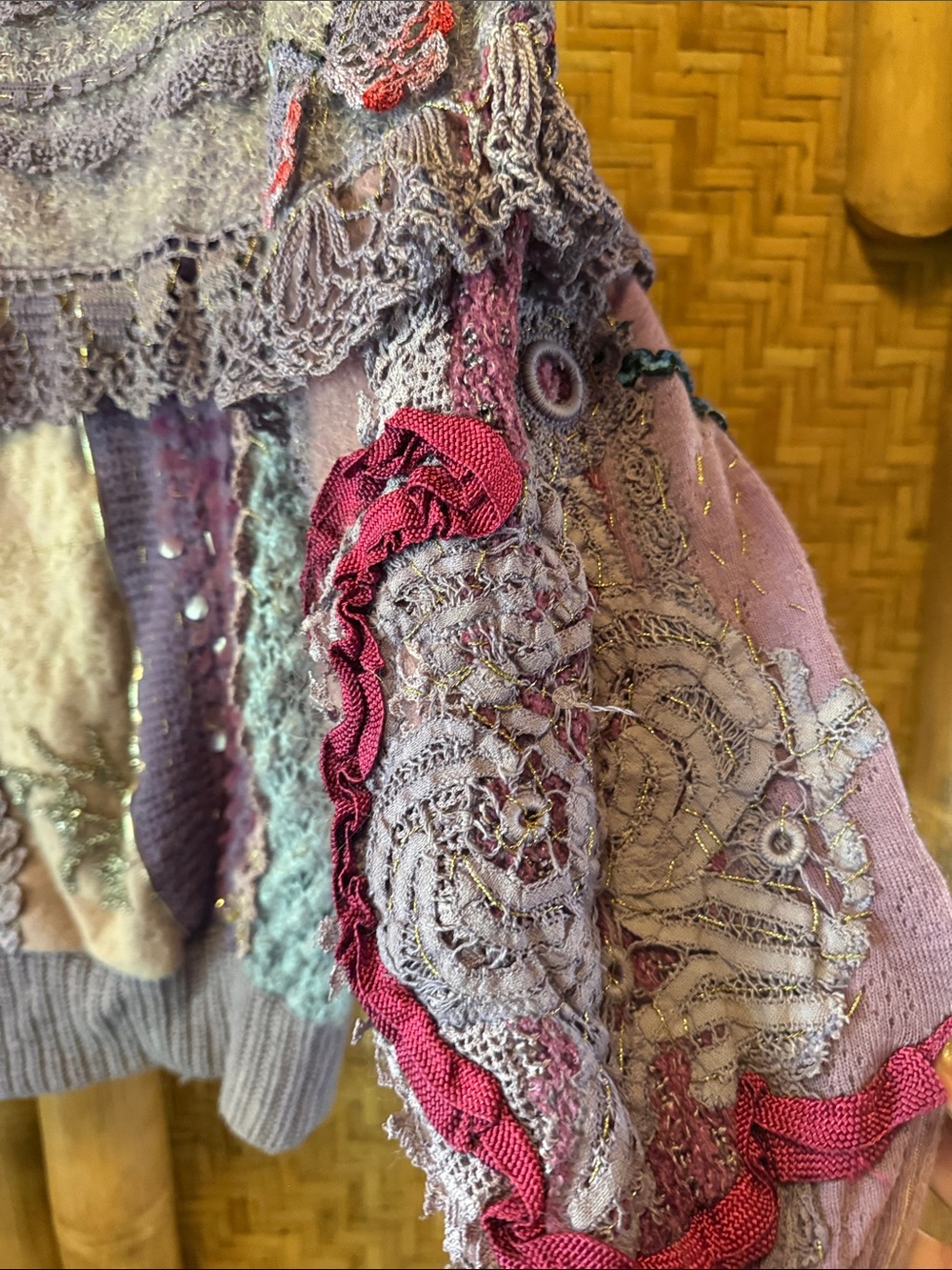 Vintage Cache handmade Lavender Boho Embellished beaded crochet Crewneck Sweater - Picture 3 of 14